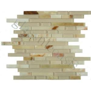   Bricks Cream/Beige Random Brick Glossy & Frosted Glass and Stone Tile
