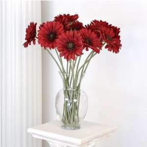 Gerber Daisy Silk Flower Stems   Crimson Set of 6