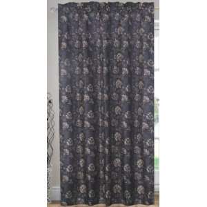  Larisa Faux Silk Floral Curtain Panel   Black