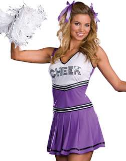 Sexy Cheer Leader Purple Pleated Skirt Uniform Dress,Pom Pom Costume 