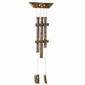 Bamboo Wind Chimes 38 inch Fireburnt Flower Stain Pagoda Style  