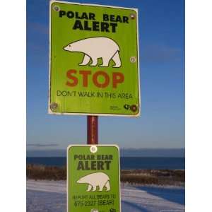 com Sign, Polar Bear Alert at Hudson Bay, Churchill, Manitoa, Canada 