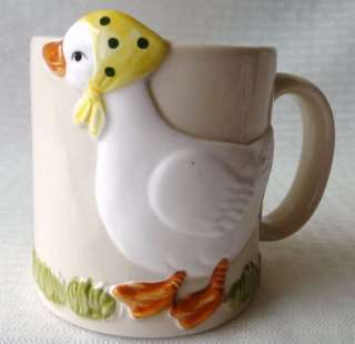 COFFEE MUG Cup Duck Goose Spotted Scarf Embossed EUC  