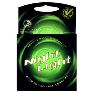 NIGHT LIGHT GLOW IN THE DARK LUBRICATED CONDOMS 3 PACK  