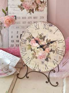 Shabby Cottage Chic French Style Desktop Clock with Pink Roses Desk 