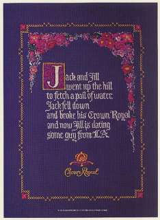 1990 Crown Royal Whisky Jack and Jill Went Up the Hill Print Ad  