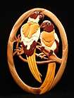 NEW Hand Carved Wood Art Intarsia PARROT MATES Sign Wall Plaque Home 