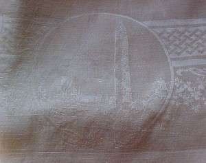 Antique Irish Double Damask Linen Tablecloth Irish Scenes Scripted 