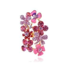   Rose Pink Rhinestone Gathering Flower Floral Cluster Ring: Jewelry