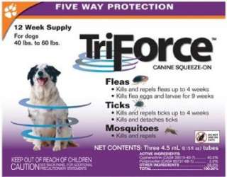 TriForce Dog Flea/Tick Control 40 60 lbs Orange 3 Month  
