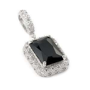    Sterling Silver Black Rectangle Cubic Zirconia Pendant Jewelry
