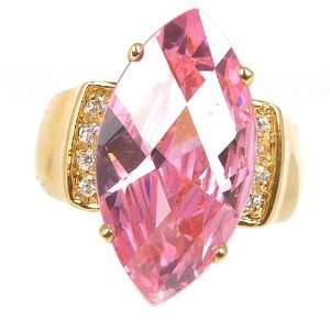  Marquise Checkerboard Cut Pink CZ Ring Gold Plate Jewelry