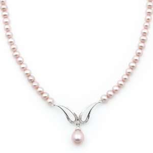   Silver Double Diamond Tear Drop Center with 8 9mm Drop Pearl Jewelry
