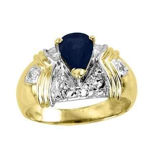  Pear Shaped Sapphire & Diamond Ring 14K Yellow Gold 