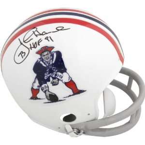 John Hannah New England Patriots Autographed Mini Helmet with HOF 91 