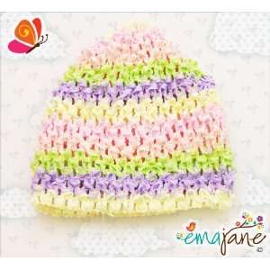 Ema Jane (Pastel Rainbow) Waffle Beanie Crochet Hats   Size Newborn 