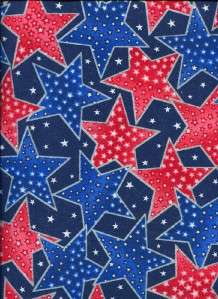 LG RED BLUE STARS SILVER GLITTER~ Cotton Quilt Fabric  