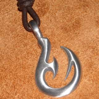 Pewter Fish Hook Knotted Leather Necklace  