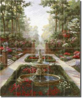 Mirkovich Fountain Landscape Art Glass Tile Mural  