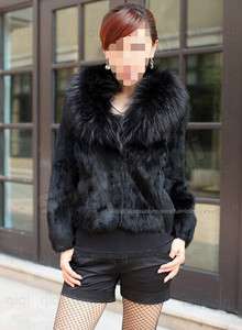 100% Real Genuine Rabbit Fur/Furs Coat/Coats Coon black  