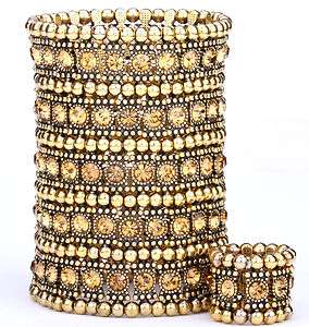 Gold crystal stretch cuff bracelet ring set 5 row A1  