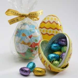 Papier Mache Easter egg filled with assorted foil wrapped eggs