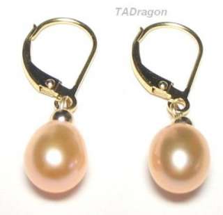 AAA Pink Pearl 14K Yellow Gold Lever Back Earrings  