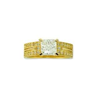   Yellow Gold, Ladys Engagement Ring Princess Cut Created Gems Jewelry