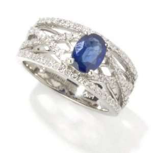    14K White Gold Sapphire & Diamond Criss Cross Ring Jewelry