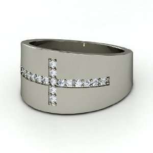  Graphic Cross Ring, 14K White Gold Ring with Diamond 