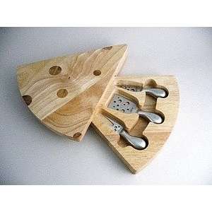  rubberwood bamboo cheese cutting board and knife set   wedge shaped 