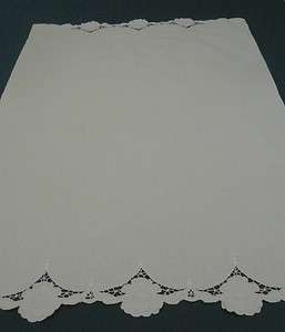 VTG Crisp White Linen Embroidery Cut Work Tablecloth  