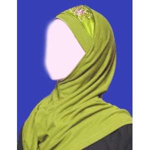  Light Green 1 Piece Al Amira Hijab with Embroidery on 