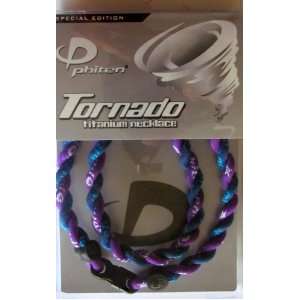  Phiten Custom Tornado Titanium Necklace   Purple with Blue 