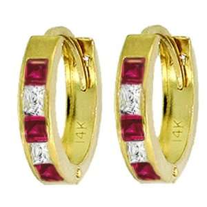    14k Solid Gold Rubies & White Topaz Huggie Earrings Jewelry