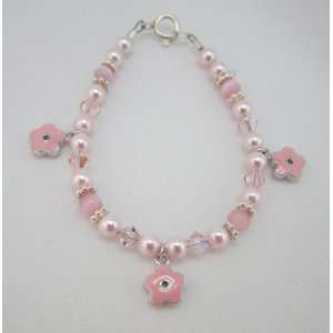  Pink Enamel Flowers baby bracelet (BEF): Baby