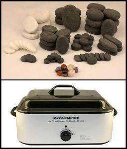 HOT/COLD STONE MASSAGE KIT: 68 Basalt/Marble Stones + 18 Quart Hot 