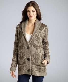 Line brown cotton blend intarsia oversize cardigan sweater
