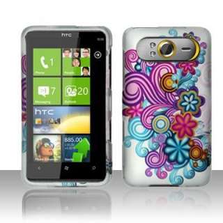 HTC HD7 Hard Case Cover + Car Charger Colorful Flowers  