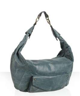 Hype prussian blue leather Drew top zip oversized hobo   up 