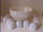 Vintage Milk Glass Punch Bowl w/ 12 Cups Indiana Glass