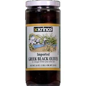 Krinos Black Olives in Brine 16.0 OZ (Pack of 6):  Grocery 