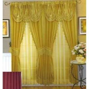  Lace Golden Window Treatment Curtains Set