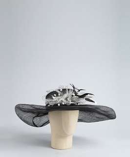 Scala black sinamay feather large brim hat