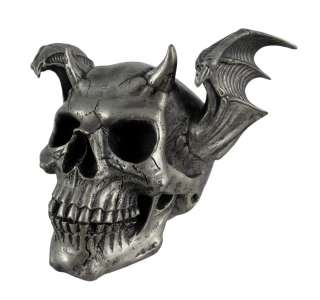 Pewter Finish Bat Wing Devil Skull Statue Death Head  