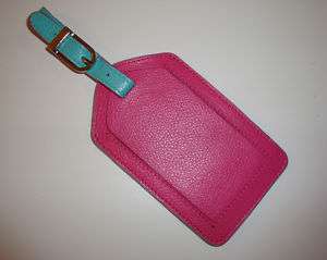 Leather Luggage Tags   Hot Pink & Turquoise Two Tone  