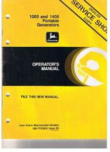John Deere Portable Generator 1000 & 1400, manual, 1986  