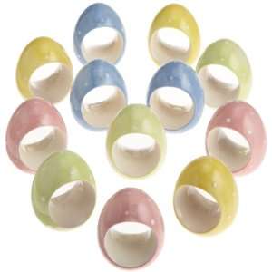   Ceramic Napkin Ring with White Polka Dots, Set of 12: Home & Kitchen