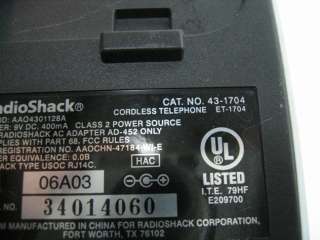 Radio Shack ET 1704 2 Line 2.4 GHz Cordless Phone Base  