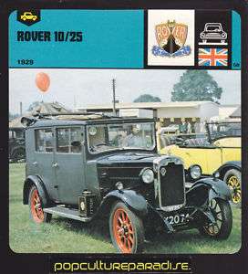 1929 ROVER 10 / 25 Car Picture History AUTO RALLY CARD  